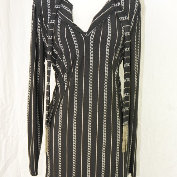 Michael Kors Womens XL Black Midi Dress Chains Pattern and Hardware GUC - Picture 10 of 12